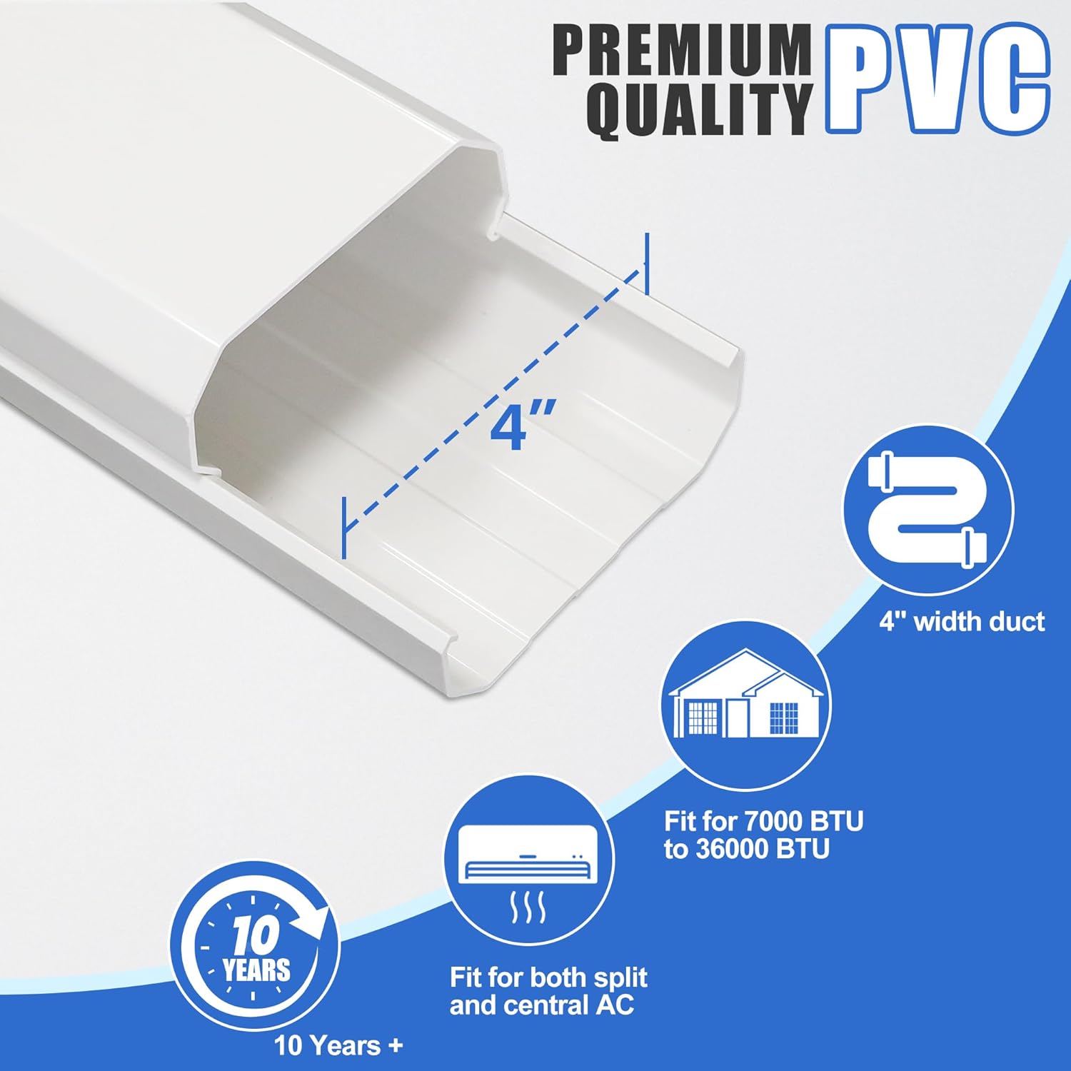 4" 10Ft Mini Split Line Set Cover, Plastic Line Kit for Outside Units, Mini Split Air Condition