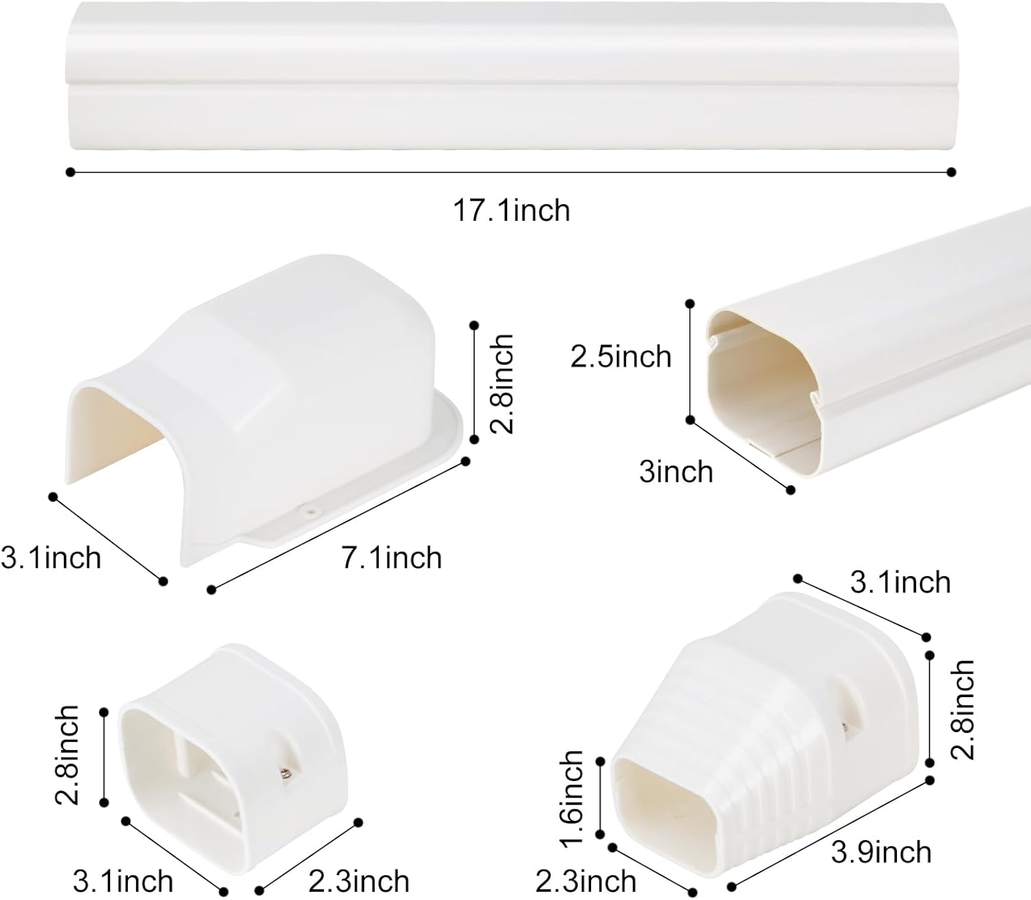 3" W 7.5Ft L Mini Split Line Set Cover Air Conditioners PVC Decorative Lineset Cover Kit for Ce