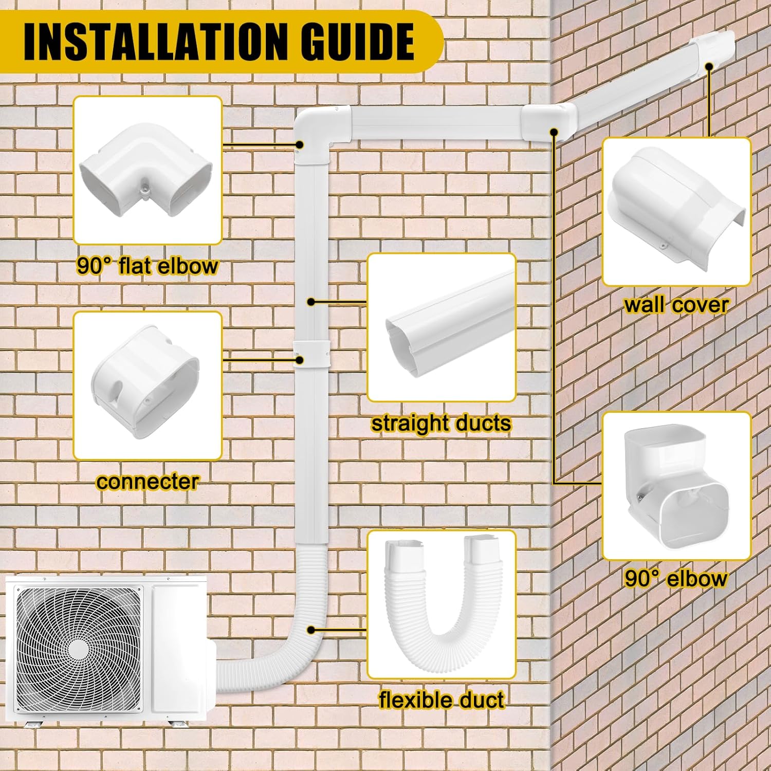 Mini Split Line Set Cover 3" 10Ft AC Line Pipe Duct Cover for Outside Units Mini Split Wall , A