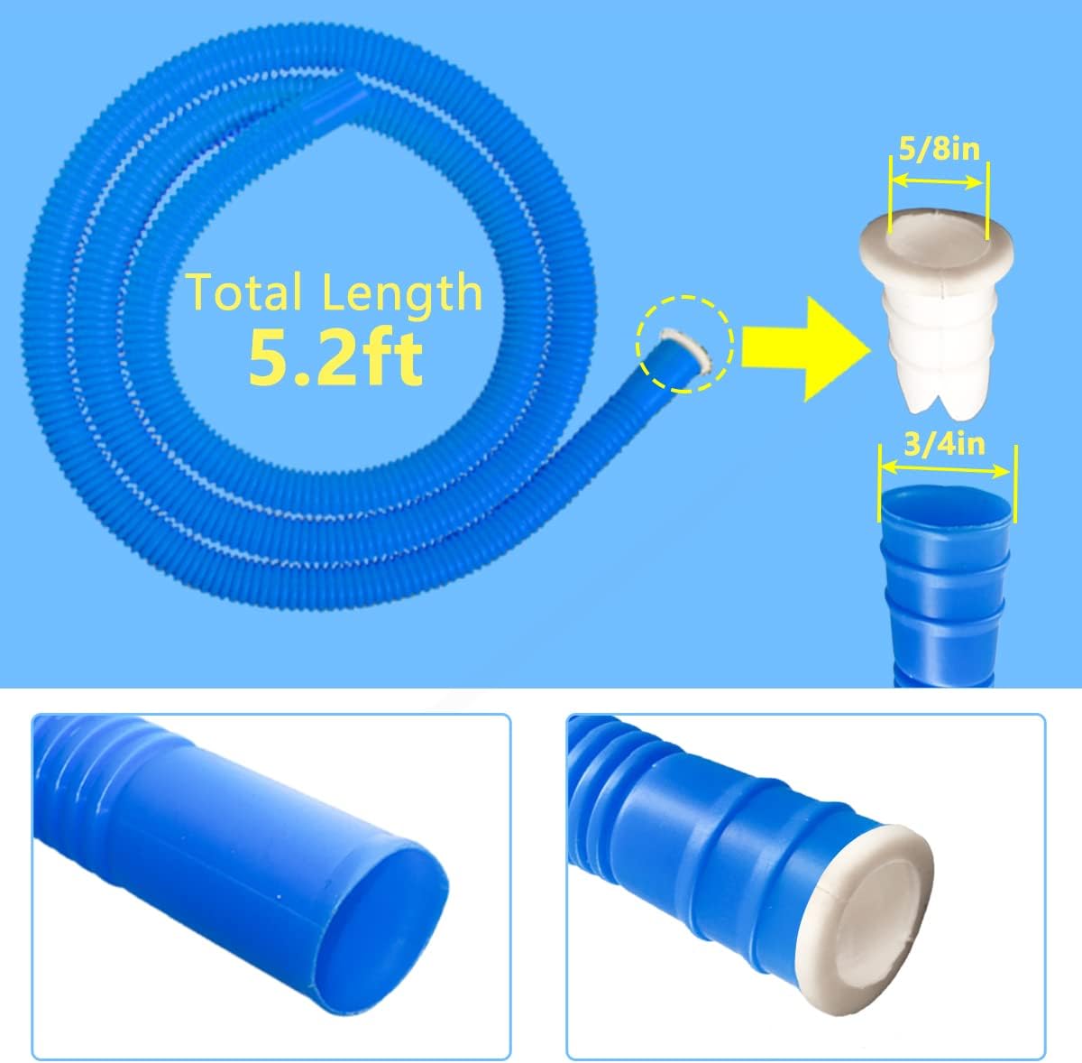Universal Drain Hose for Air Conditoner, Inlet Hose for Semi-Automatic Washing Machine, 5.2 Ft